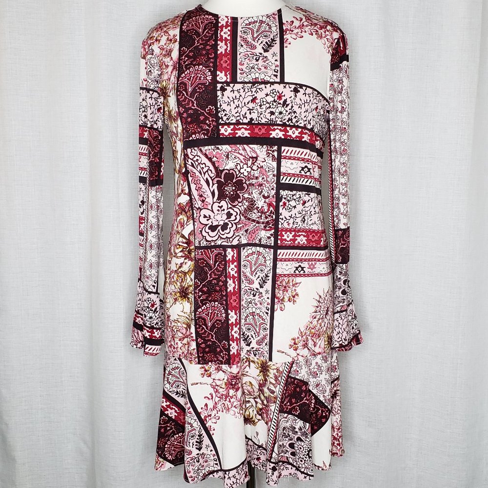 Beige by ECI Bell Sleeve Midi Dress Pink/Burgundy